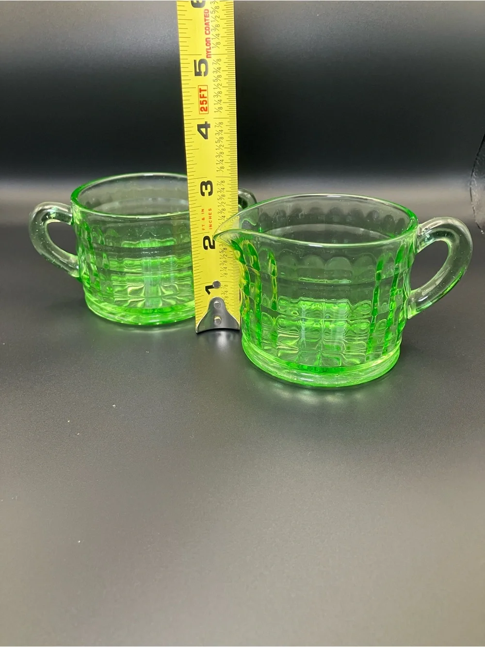 Vintage Green Depression Glass Creamer and Sugar Set